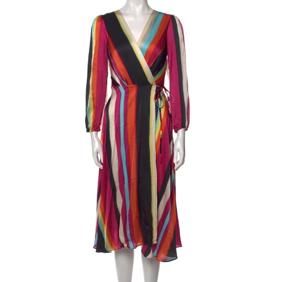 NONchalant The Label Camila Rainbow Stripe Silk True Wrap Midi Dress XS … - Picture 6 of 10